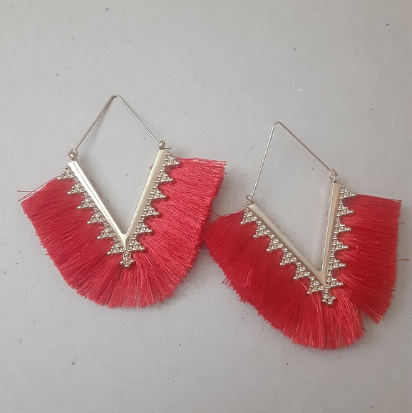 Fashion Jewelry Red Fringe Earrings - Picture 2 of 10